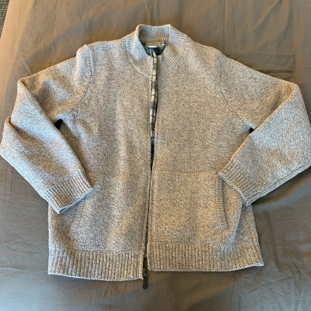 Vintage LL Bean Flannel Lined Zip Up Sweater